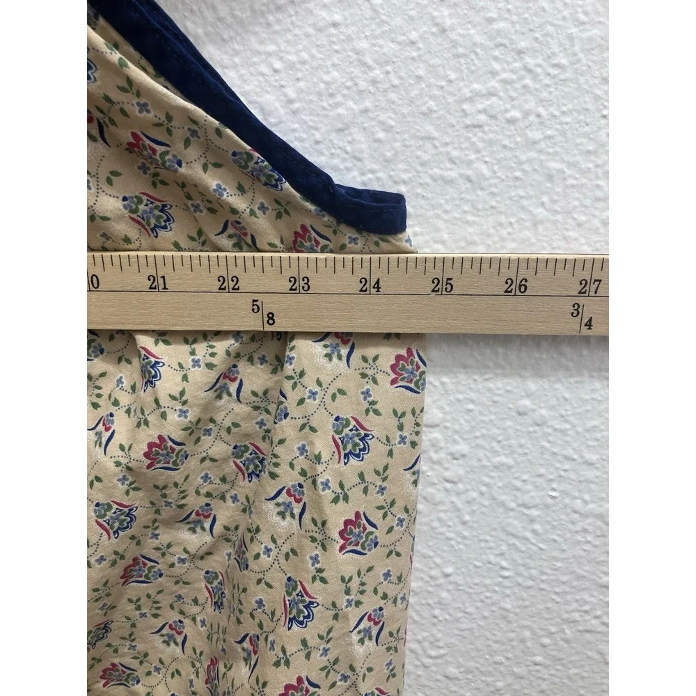 Beige Multicolor Floral Cotton Pinafore Apron Vintage Pocket Adults OS Patched
